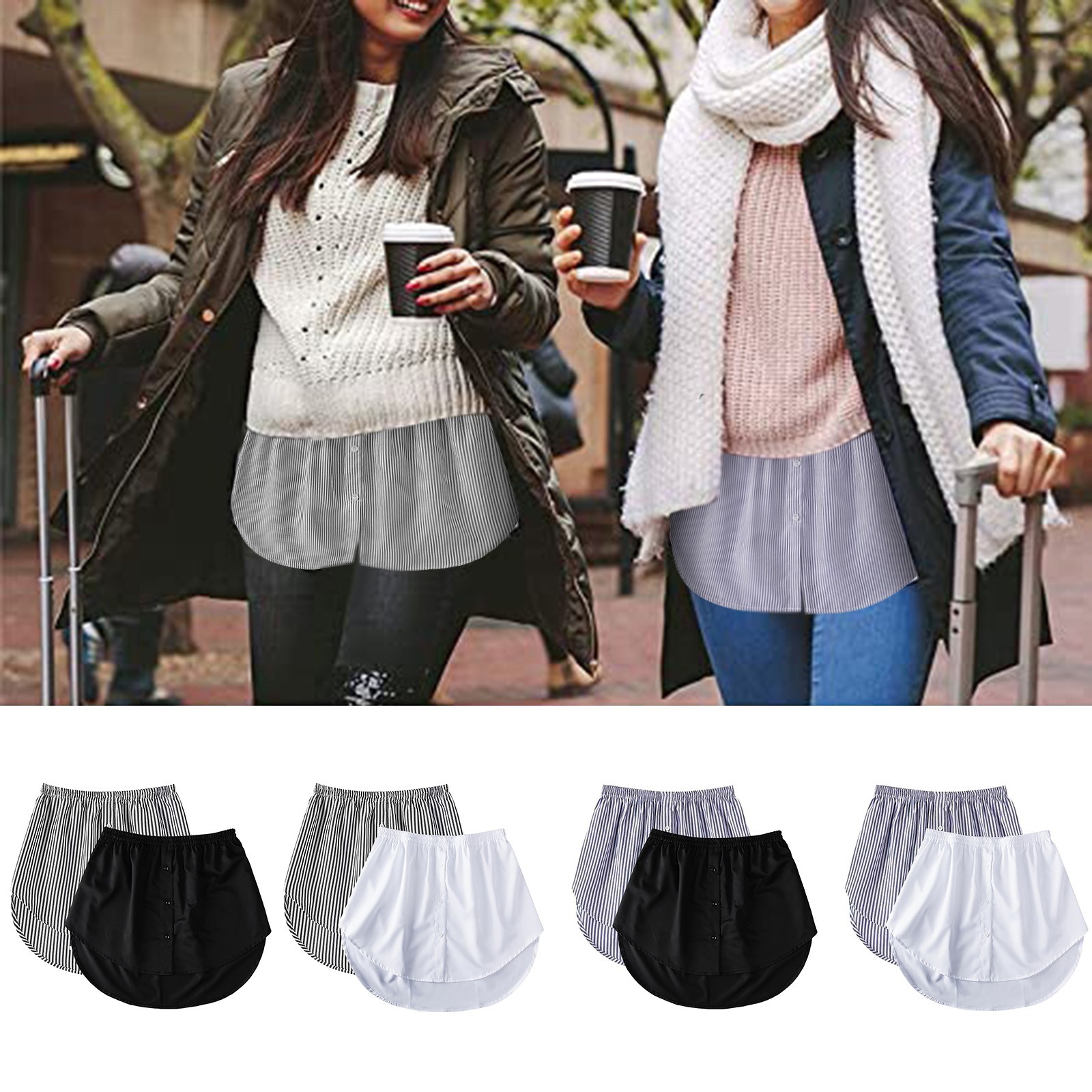 thumbnail image 4 of Falda elástica a rayas con cintura elástica para mujer, 2 unidades - Diseño que estiliza la figura, informal/para el día a día, talla real, varias tallas disponibles hasta la 5XL., 4 of 8